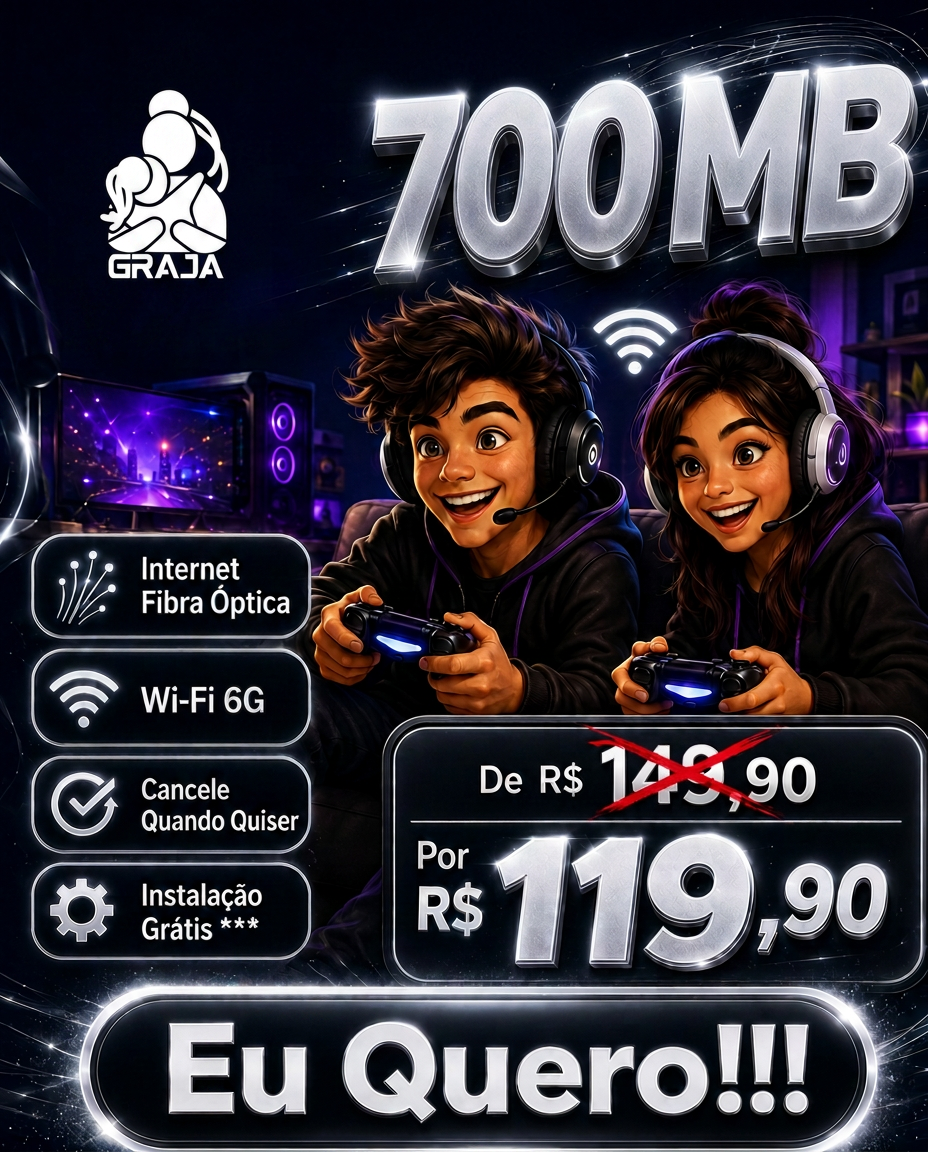 Plano de 700 Mega por R$ 119,90 (de R$ 149,90) com Wi-Fi 6G e instalação grátis